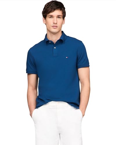 Tommy Hilfiger Men's Short Sleeve Polo Shirts in Slim Fit with Stretch and Organic Pique Cotton