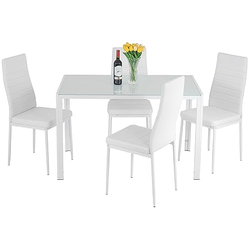 FDW Dining Table Set Glass Dining Room Table Set for Small Spaces Kitchen Table and Chairs for 4 Table with Chairs Home Furniture Rectangular Modern (Black Glass)