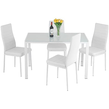 FDW Dining Table Set Glass Dining Room Table Set for Small Spaces Kitchen Table and Chairs for 4 Table with Chairs Home Furniture Rectangular Modern (Black Glass)