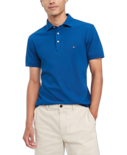 Tommy Hilfiger Men's Short Sleeve Polo Shirts in Slim Fit with Stretch and Organic Pique Cotton