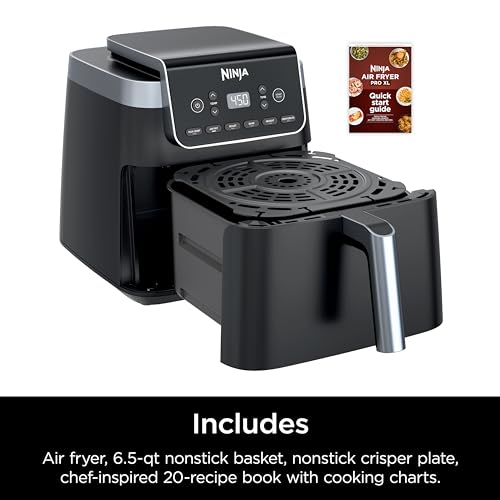 Ninja Air Fryer Pro 4-in-1 with 5 QT Capacity, Air Fry, Roast, Reheat, Dehydrate, Air Crisp Technology with 400F for hot, 120 Volts, Nonstick Basket & Crisper Plate, Grey, AF141