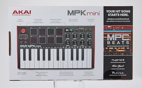 AKAI Professional MPK Mini MK3 - 25 Key USB MIDI Keyboard Controller With 8 Backlit Drum Pads, 8 Knobs and Music Production Software Included, White