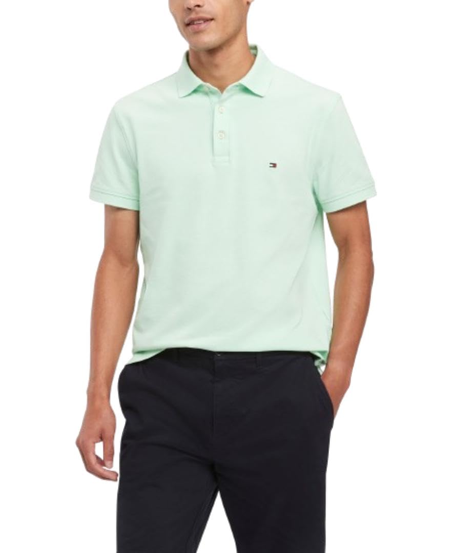 Tommy Hilfiger Men's Short Sleeve Polo Shirts in Slim Fit with Stretch and Organic Pique Cotton