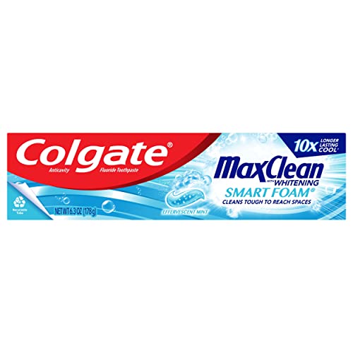 Colgate Max Fresh Whitening Toothpaste with Mini Strips, Clean Mint Toothpaste for Bad Breath, Helps Fight Cavities, Whitens Teeth, and Freshens Breath, 6.3 Ounce (Pack of 4)