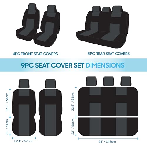 BDK PolyPro Car Seat Covers Full Set in Charcoal on Black – Front and Rear Split Bench for Cars, Easy to Install Cover Set, Accessories Auto Trucks Van SUV