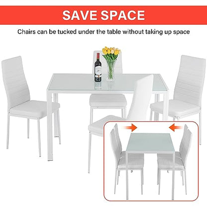 FDW Dining Table Set Glass Dining Room Table Set for Small Spaces Kitchen Table and Chairs for 4 Table with Chairs Home Furniture Rectangular Modern (Black Glass)