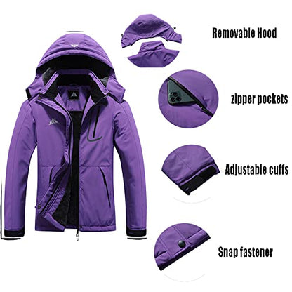 MOERDENG Women's Waterproof Ski Jacket Warm Winter Coat Outdoor Windbreaker Hiking Snowboarding Jacket