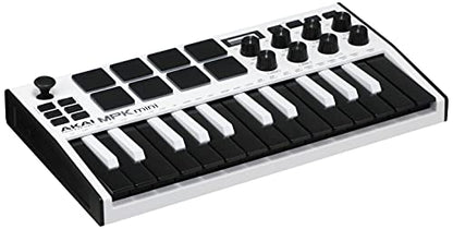 AKAI Professional MPK Mini MK3 - 25 Key USB MIDI Keyboard Controller With 8 Backlit Drum Pads, 8 Knobs and Music Production Software Included, White