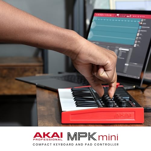 AKAI Professional MPK Mini MK3 - 25 Key USB MIDI Keyboard Controller With 8 Backlit Drum Pads, 8 Knobs and Music Production Software Included, White