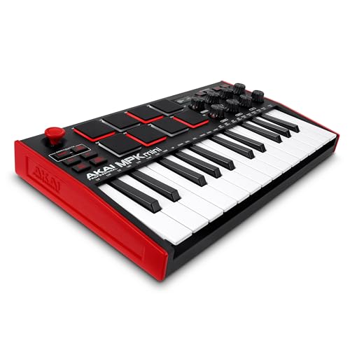 AKAI Professional MPK Mini MK3 - 25 Key USB MIDI Keyboard Controller With 8 Backlit Drum Pads, 8 Knobs and Music Production Software Included, White