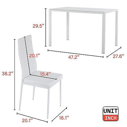 FDW Dining Table Set Glass Dining Room Table Set for Small Spaces Kitchen Table and Chairs for 4 Table with Chairs Home Furniture Rectangular Modern (Black Glass)