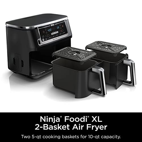 Ninja DZ201 Foodi 8 Quart 6-in-1 DualZone 2-Basket Air Fryer with 2 Independent Frying Baskets, Match Cook & Smart Finish to Roast, Broil, Dehydrate & More for Quick, Easy Meals, Grey