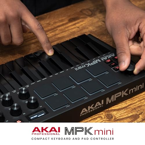 AKAI Professional MPK Mini MK3 - 25 Key USB MIDI Keyboard Controller With 8 Backlit Drum Pads, 8 Knobs and Music Production Software Included, White