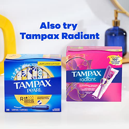 Tampax Pearl Tampons Regular Absorbency, With Leakguard Braid, Unscented, 50 Count