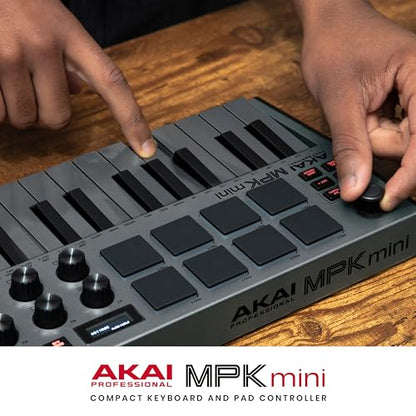 AKAI Professional MPK Mini MK3 - 25 Key USB MIDI Keyboard Controller With 8 Backlit Drum Pads, 8 Knobs and Music Production Software Included, White