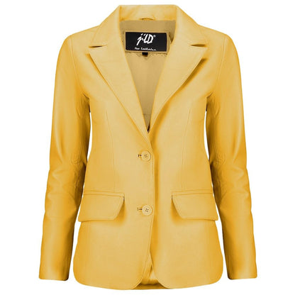 Jild Classic 2-Button Lambskin Leather Blazer Women - Casual Coat Long Sleeves Suit Style Leather Jacket Women