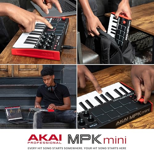 AKAI Professional MPK Mini MK3 - 25 Key USB MIDI Keyboard Controller With 8 Backlit Drum Pads, 8 Knobs and Music Production Software Included, White