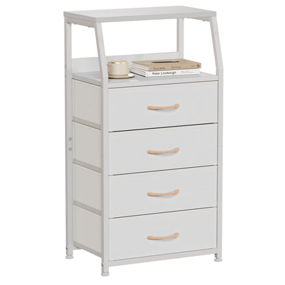 Furnulem White Dresser with 5 Drawers, Vertical Storage Tower Fabric Dresser for Bedroom, Hallway, Entryway, Nursery, Closet Organizer, Nightstand Bedside Table Furniture, Sturdy Steel Frame, Wood Top