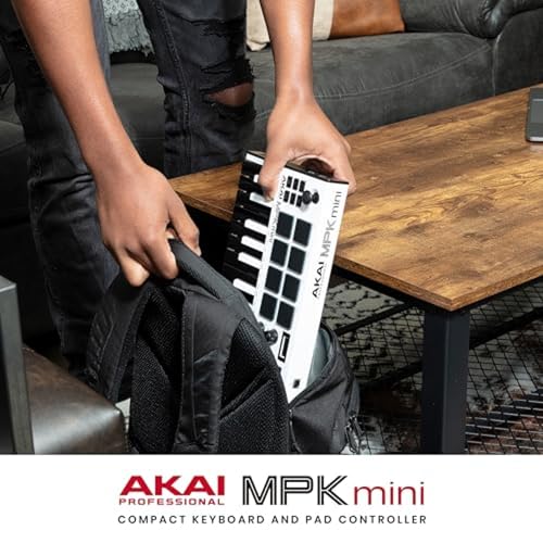 AKAI Professional MPK Mini MK3 - 25 Key USB MIDI Keyboard Controller With 8 Backlit Drum Pads, 8 Knobs and Music Production Software Included, White