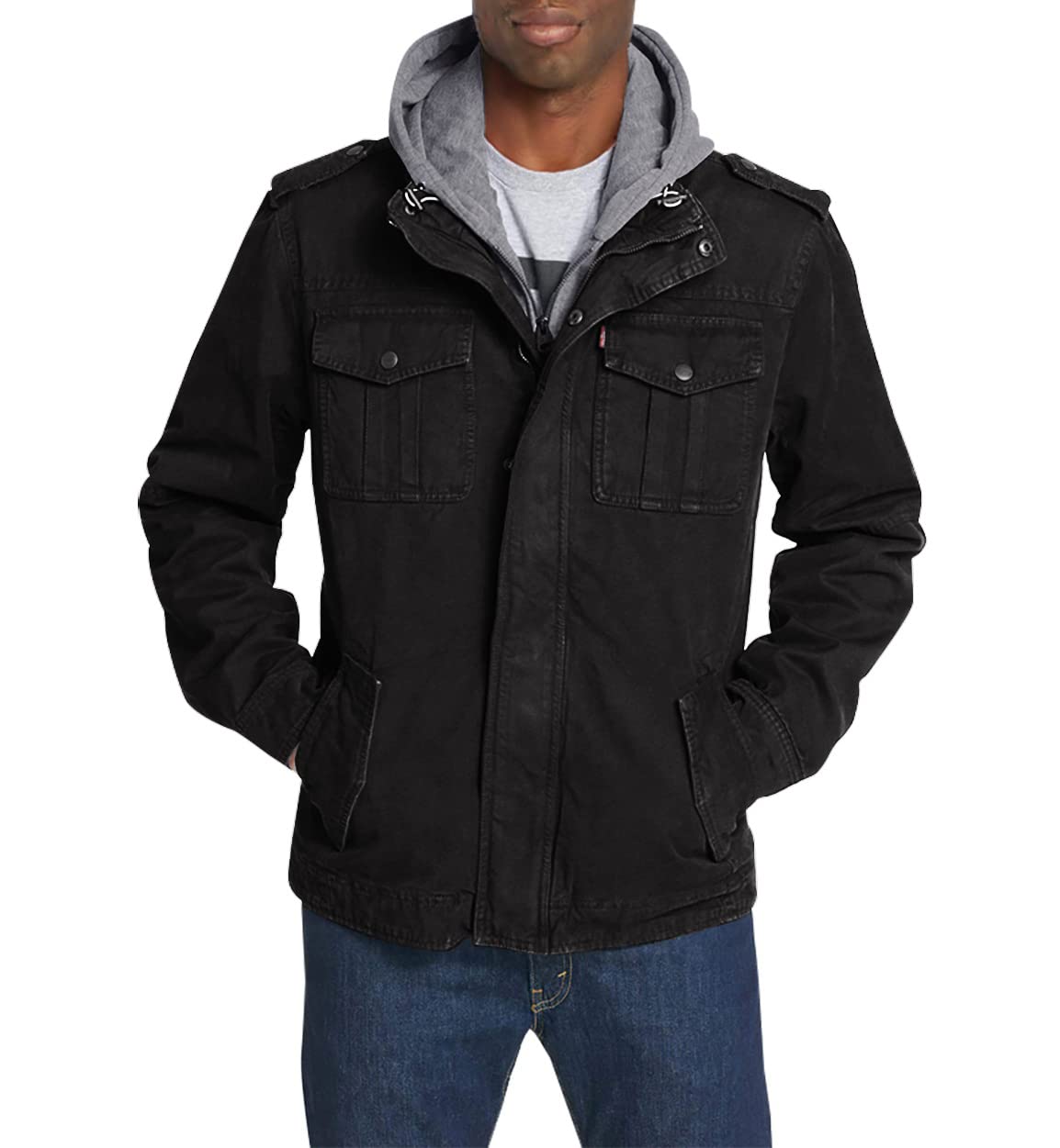 Levi's Men's Washed Cotton Hooded Military Jacket