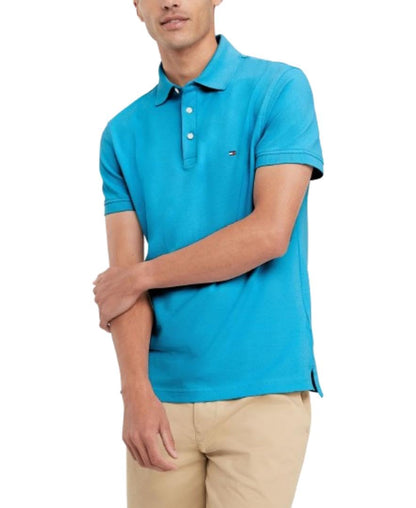 Tommy Hilfiger Men's Short Sleeve Polo Shirts in Slim Fit with Stretch and Organic Pique Cotton