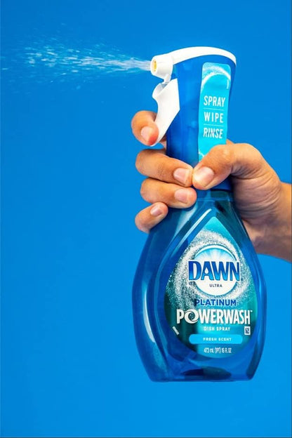 Dawn Platinum Powerwash Dish Spray, Dish Soap Liquid, Fresh Scent Bundle, 1 Spray (16oz) + 3 Refills (16oz each)(Pack of 4)