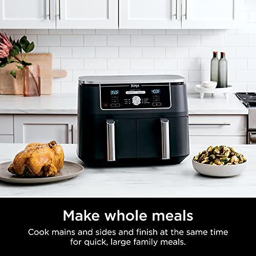 Ninja DZ201 Foodi 8 Quart 6-in-1 DualZone 2-Basket Air Fryer with 2 Independent Frying Baskets, Match Cook & Smart Finish to Roast, Broil, Dehydrate & More for Quick, Easy Meals, Grey