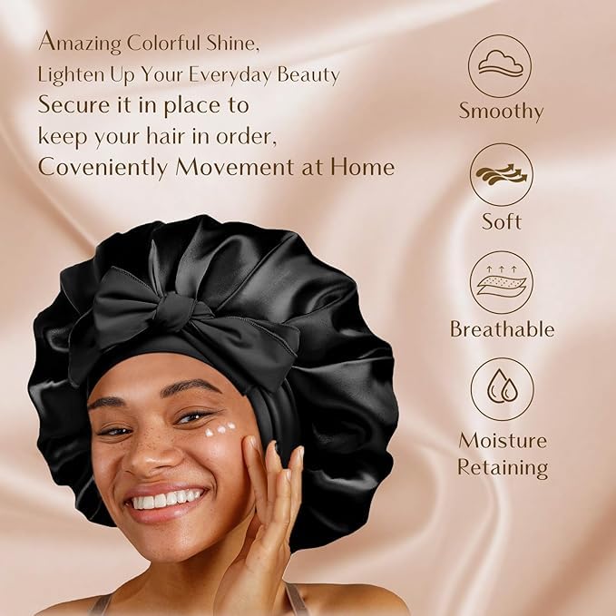 YANIBEST Silk Bonnet for Sleeping Women Satin Bonnet Double Layer Satin Lined Hair Bonnet with Tie Band Curly Hair