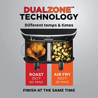 Ninja DZ201 Foodi 8 Quart 6-in-1 DualZone 2-Basket Air Fryer with 2 Independent Frying Baskets, Match Cook & Smart Finish to Roast, Broil, Dehydrate & More for Quick, Easy Meals, Grey