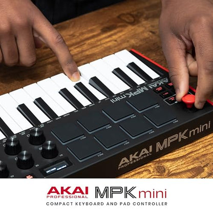 AKAI Professional MPK Mini MK3 - 25 Key USB MIDI Keyboard Controller With 8 Backlit Drum Pads, 8 Knobs and Music Production Software Included, White