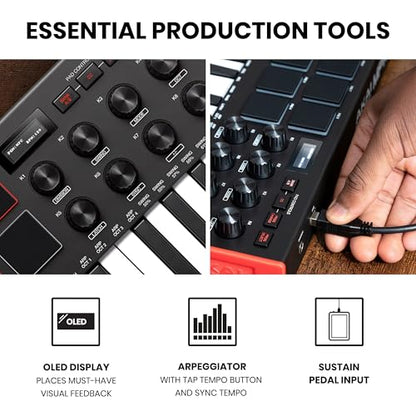 AKAI Professional MPK Mini MK3 - 25 Key USB MIDI Keyboard Controller With 8 Backlit Drum Pads, 8 Knobs and Music Production Software Included, White