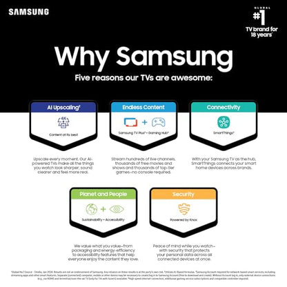 SAMSUNG 65-Inch Class Crystal UHD 4K DU7200 Series HDR Smart TV w/Object Tracking Sound Lite, PurColor, Motion Xcelerator, Mega Contrast, Q-Symphony (UN65DU7200, 2024 Model)