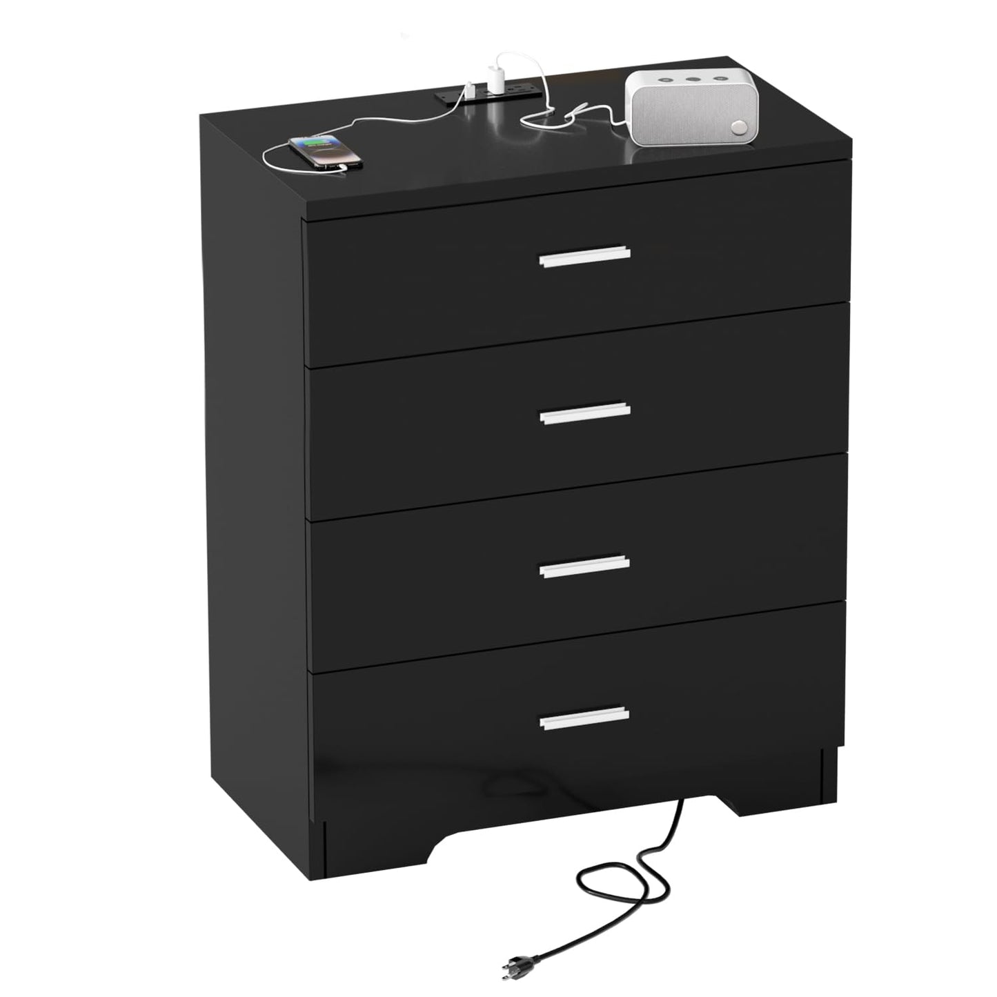 Dresser for Bedroom Black Dresser with Power Outlets Wood 6 Drawer Dresser with Large Organizer Tall Chest of Drawers Closet Modern Dresser for Bedroom Living Room Kids Room Hallway