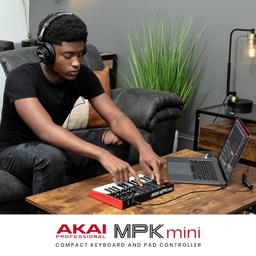 AKAI Professional MPK Mini MK3 - 25 Key USB MIDI Keyboard Controller With 8 Backlit Drum Pads, 8 Knobs and Music Production Software Included, White