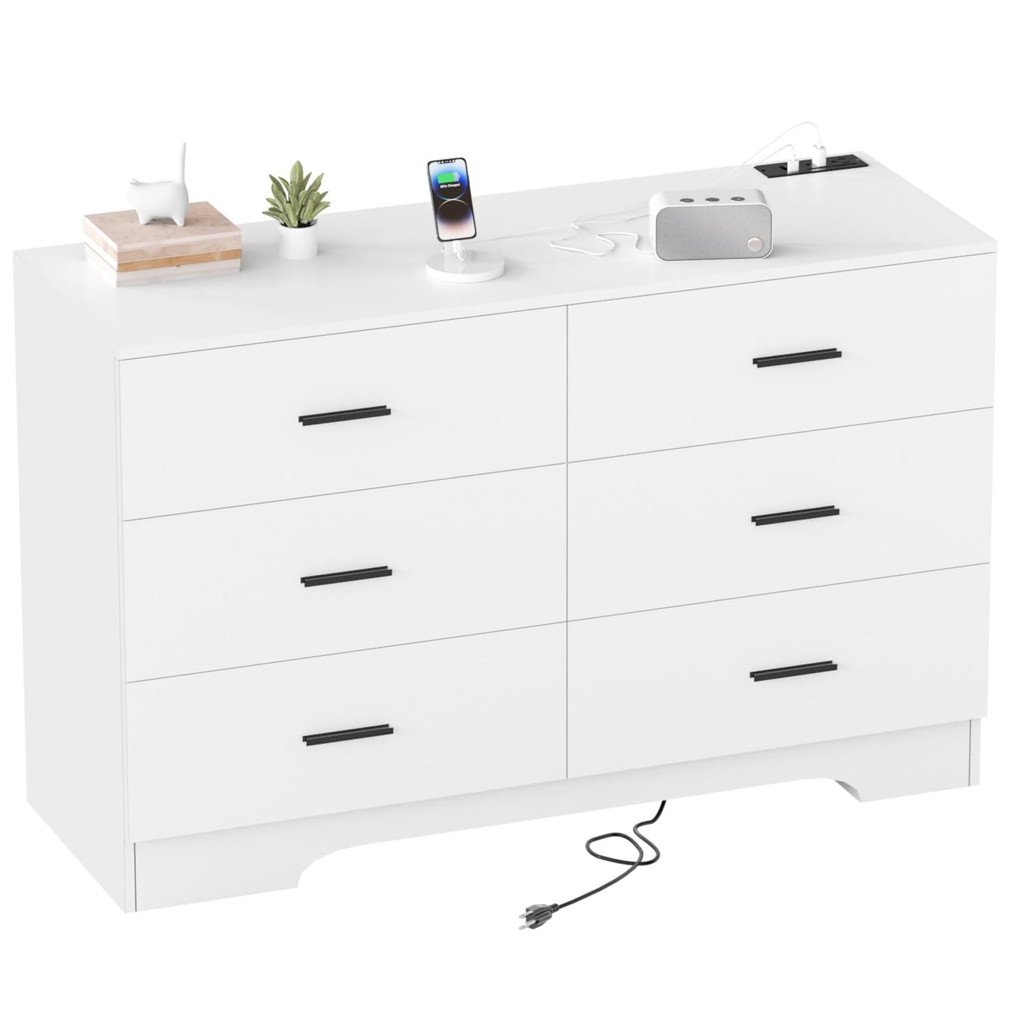 Dresser for Bedroom Black Dresser with Power Outlets Wood 6 Drawer Dresser with Large Organizer Tall Chest of Drawers Closet Modern Dresser for Bedroom Living Room Kids Room Hallway