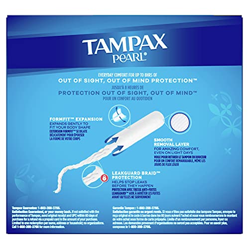 Tampax Pearl Tampons Regular Absorbency, With Leakguard Braid, Unscented, 50 Count