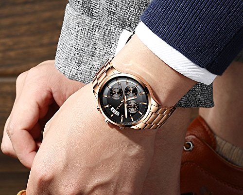 CRRJU Men's Fashion Stainless Steel Watches Date Waterproof Chronograph Wrist watches,Stainsteel Steel Band Waterproof Watch