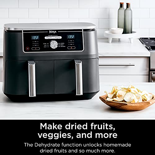 Ninja DZ201 Foodi 8 Quart 6-in-1 DualZone 2-Basket Air Fryer with 2 Independent Frying Baskets, Match Cook & Smart Finish to Roast, Broil, Dehydrate & More for Quick, Easy Meals, Grey