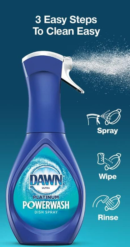 Dawn Platinum Powerwash Dish Spray, Dish Soap Liquid, Fresh Scent Bundle, 1 Spray (16oz) + 3 Refills (16oz each)(Pack of 4)