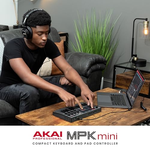 AKAI Professional MPK Mini MK3 - 25 Key USB MIDI Keyboard Controller With 8 Backlit Drum Pads, 8 Knobs and Music Production Software Included, White