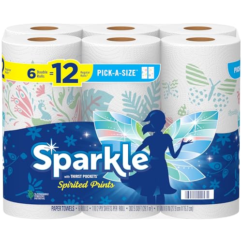 Sparkle Pick-A-Size Paper Towels, 6 Double Rolls = 12 Regular Rolls, Everyday Value Paper Towel With Full And Half Sheets