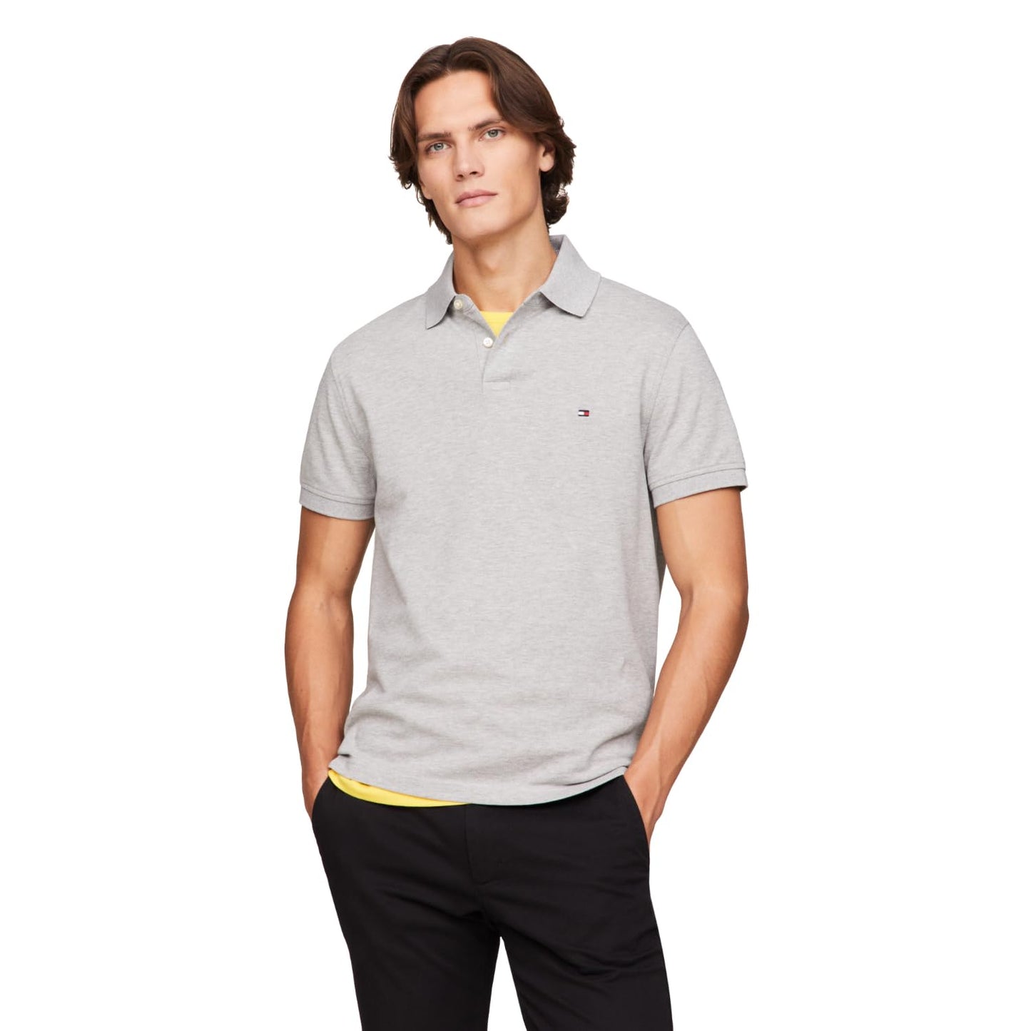 Tommy Hilfiger Men's Short Sleeve Polo Shirts in Slim Fit with Stretch and Organic Pique Cotton