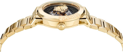 Versace Medusa Infinite Collection Luxury Women's Watch Timepiece with a Gold Bracelet Featuring a Gold Case and Black Dial