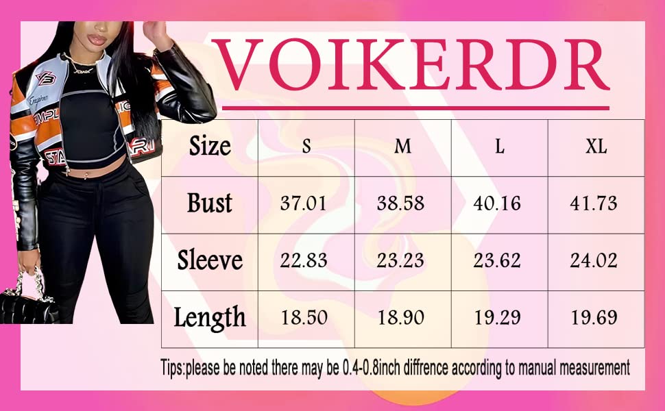 VOIKERDR Leather Jacket Women Zipper Moto Biker Short Leather Jacket Women Bomber Jacket Women Faux Leather Jacket