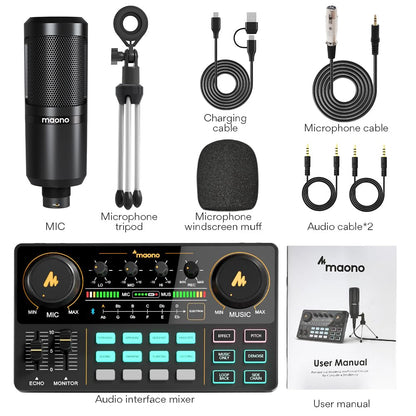 MAONO Podcast Equipment Bundle Audio mixer All-in-One Podcast Production Studio with 3.5mm Microphone for Live Streaming, Podcast Recording, PC, Smartphone, DJ MaonoCaster Lite (AU-AM200-S1)