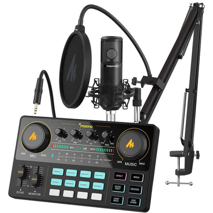 MAONO Podcast Equipment Bundle Audio mixer All-in-One Podcast Production Studio with 3.5mm Microphone for Live Streaming, Podcast Recording, PC, Smartphone, DJ MaonoCaster Lite (AU-AM200-S1)