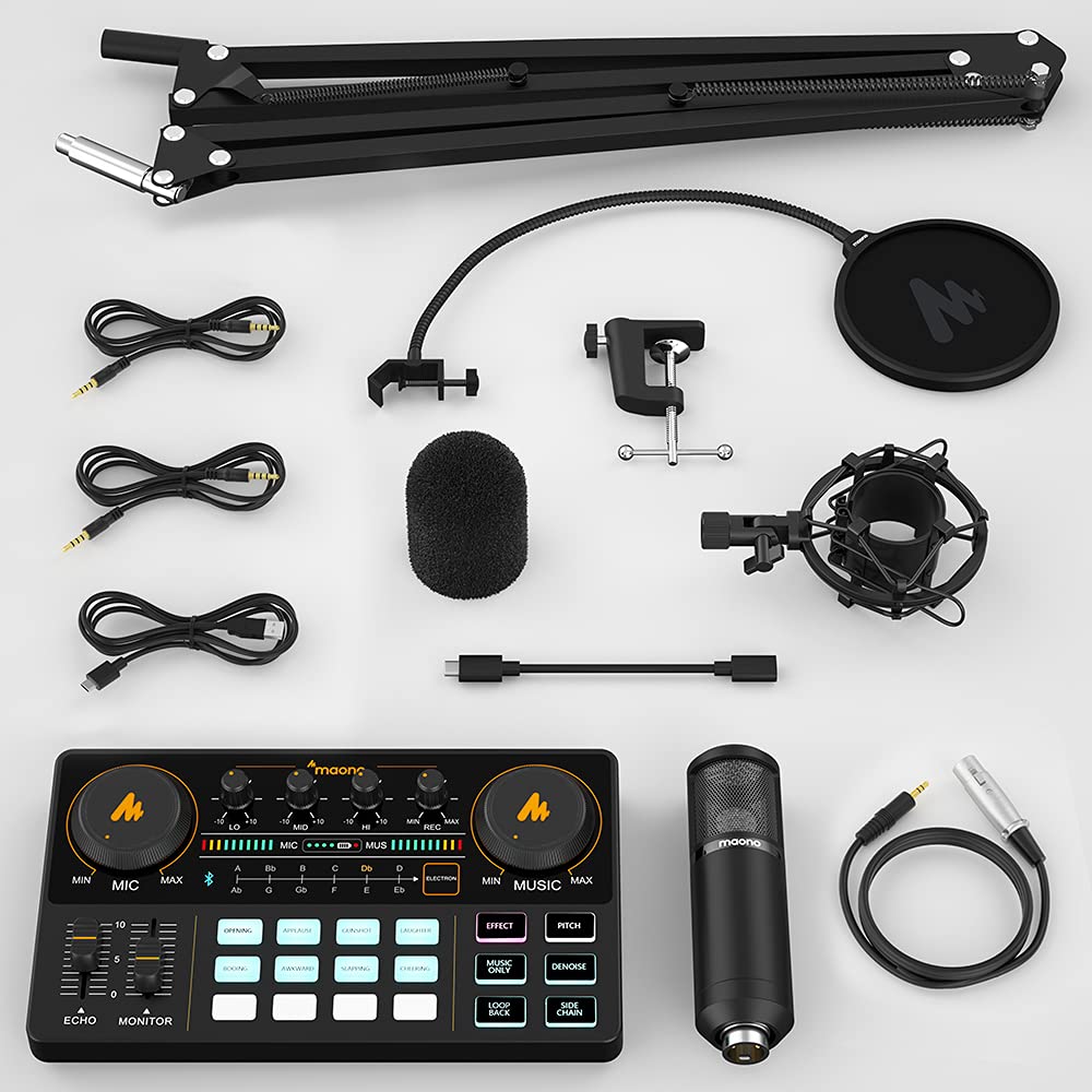 MAONO Podcast Equipment Bundle Audio mixer All-in-One Podcast Production Studio with 3.5mm Microphone for Live Streaming, Podcast Recording, PC, Smartphone, DJ MaonoCaster Lite (AU-AM200-S1)