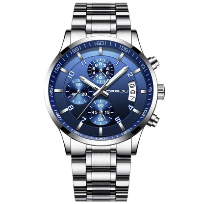 CRRJU Men's Fashion Stainless Steel Watches Date Waterproof Chronograph Wrist watches,Stainsteel Steel Band Waterproof Watch