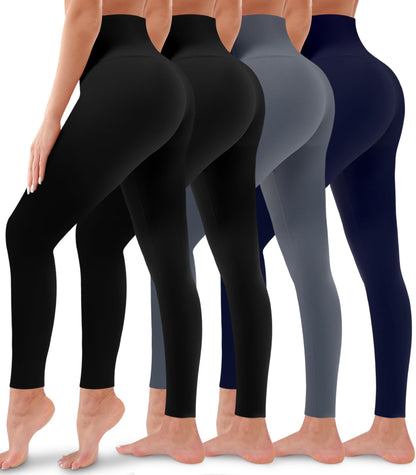 4 Pack Leggings for Women Butt Lift High Waisted Tummy Control No See-Through Yoga Pants Workout Running Leggings