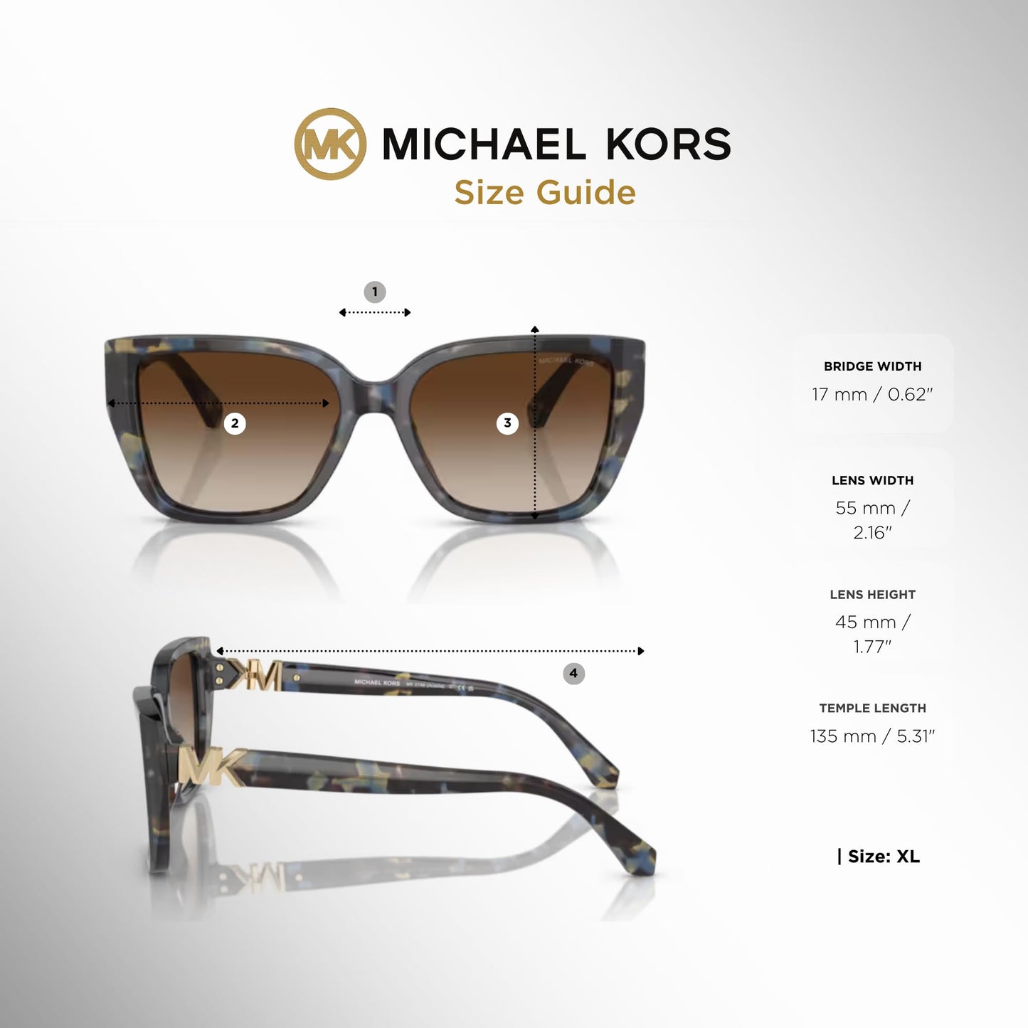 Michael Kors Acadia MK2199 Rectangle Sunglasses for Women + BUNDLE With Designer iWear Complimentary Eyewear Kit